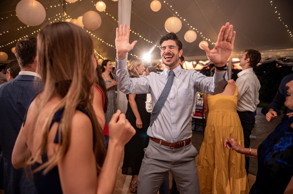 Guests dancing Blithewold Mansion wedding reception