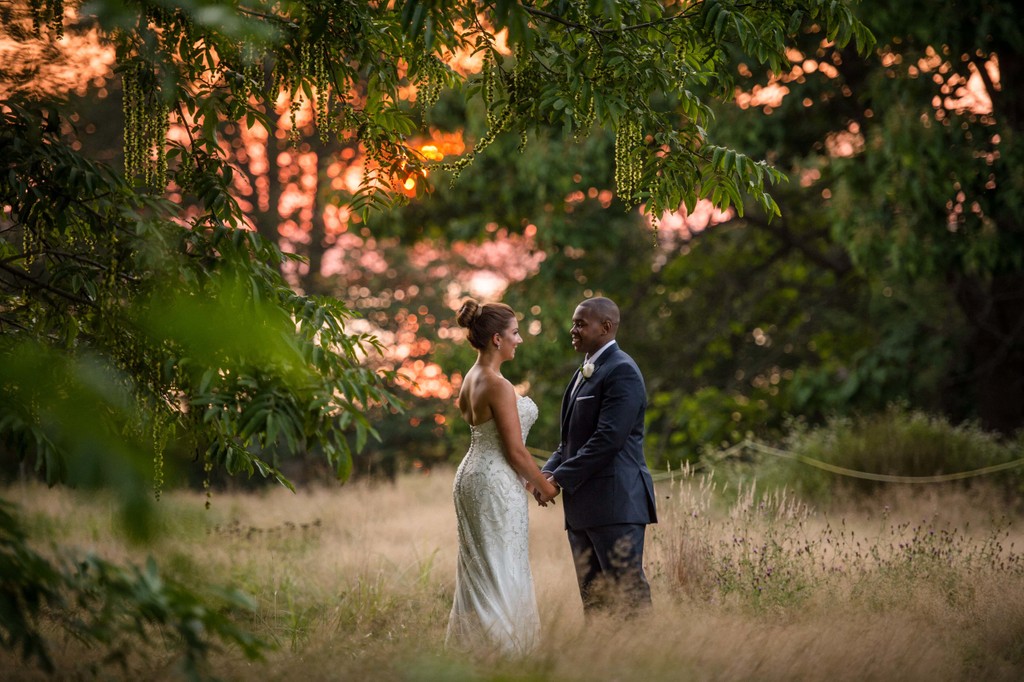 Sunset portrait blithewold mansion wedding