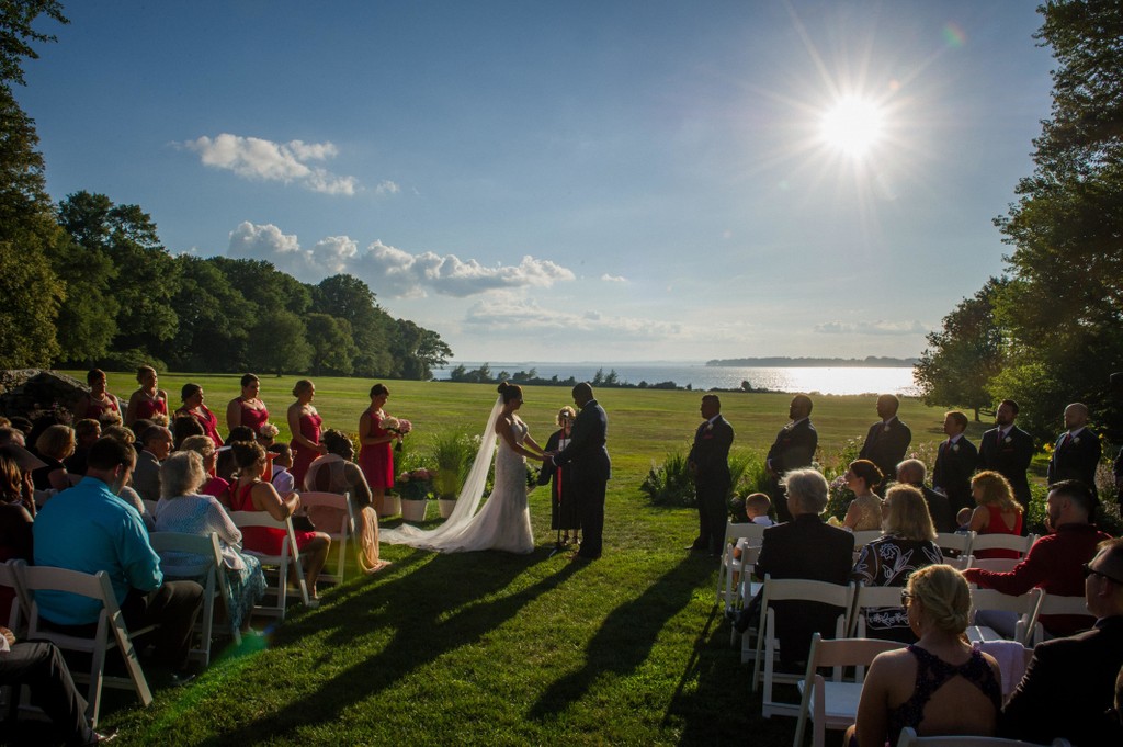 Outdoor ceremony setup Blithewold Mansion wedding