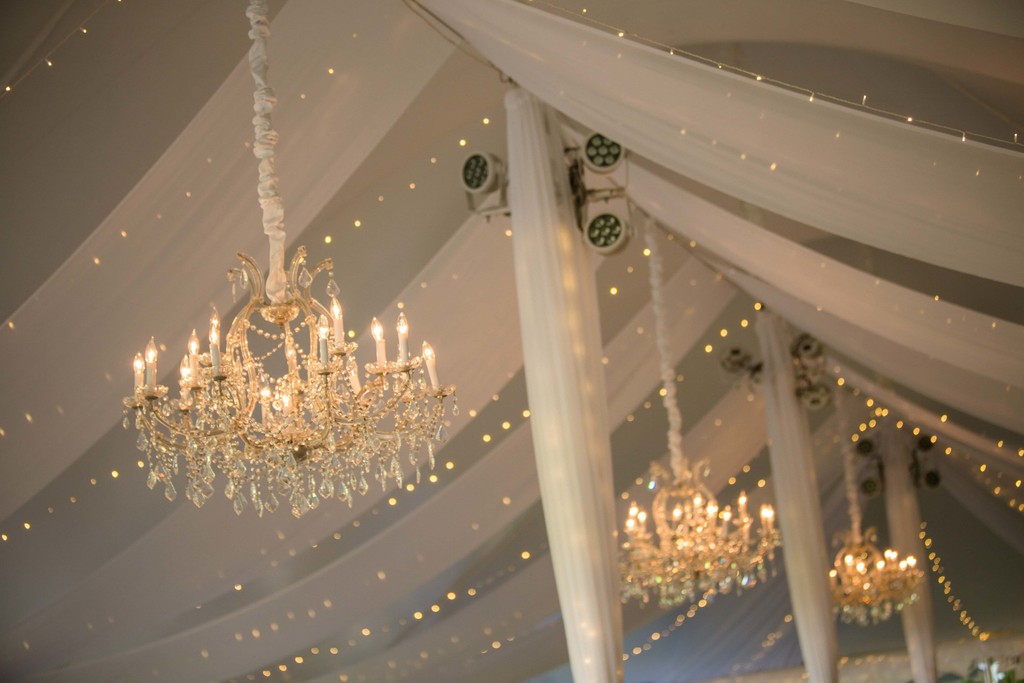 Chandelier details Blithewold Mansion wedding reception