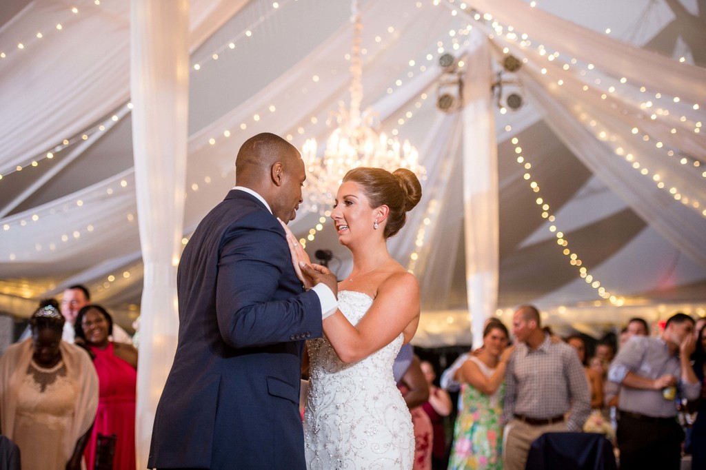 Romantic dance under lights Blithewold Mansion wedding