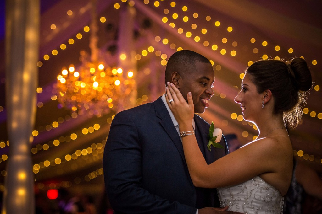 End of the night under lights Blithewold Mansion wedding