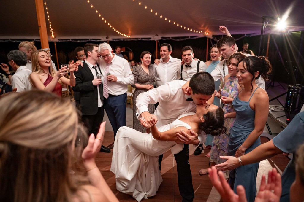 End of the reception kiss at deCordova Museum Weddings