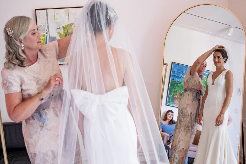 Mother Helping Bride with Veil at deCordova Museum Weddings