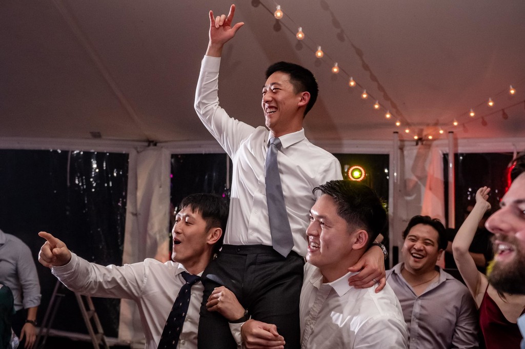 Groom Lifted in Celebration at deCordova Museum Weddings