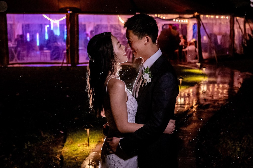 Romantic Rainy Night Kiss at deCordova Museum Weddings