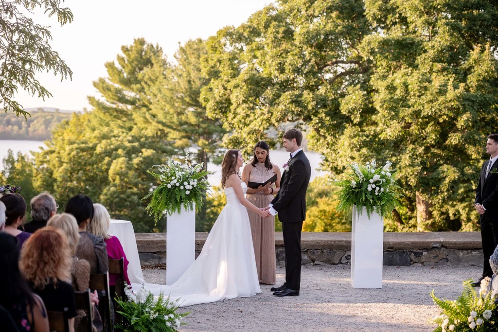 Guests watching vows at deCordova Museum weddings ceremony