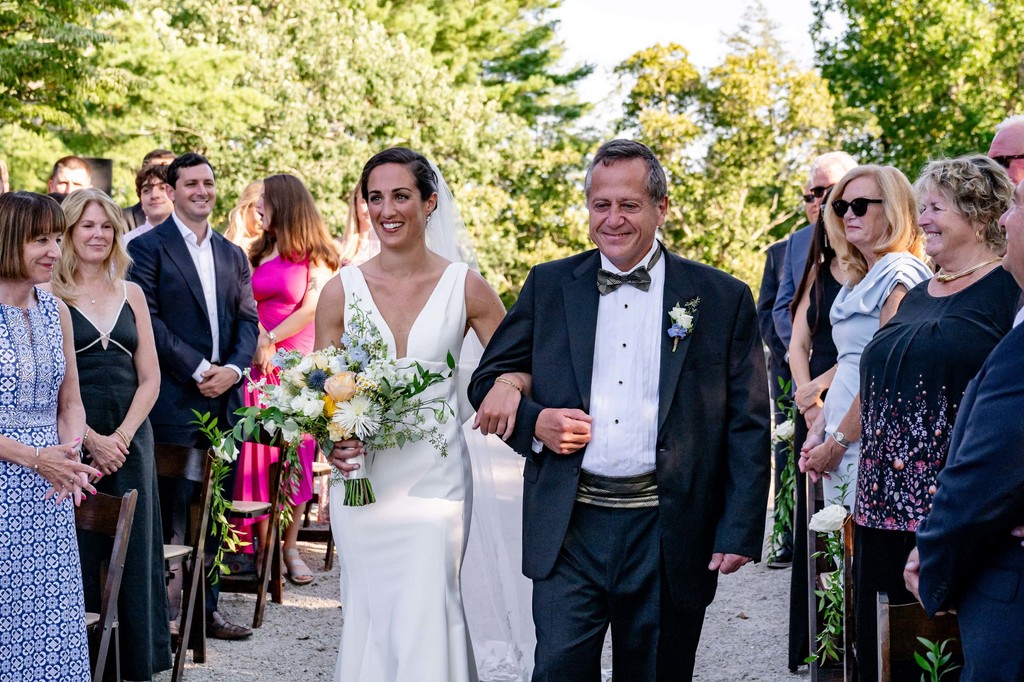 Father walking bride down the aisle at deCordova Museum weddings