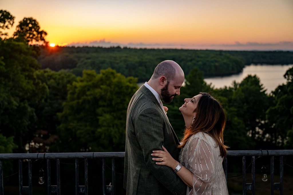 Rooftop sunset moment at deCordova Museum weddings