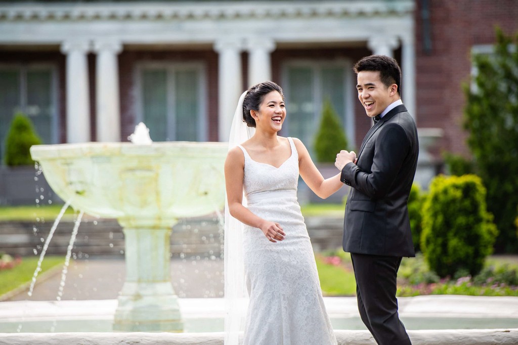 Joyous moment at the 1st look at an Elm Bank wedding