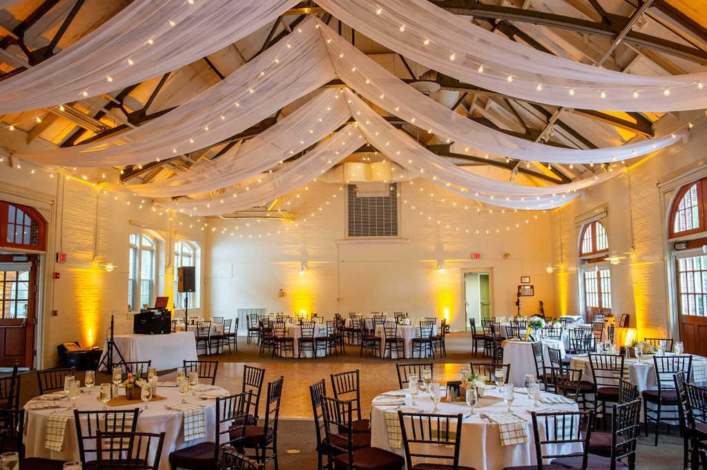 Carriage House reception at Elm Bank weddings with elegant draping