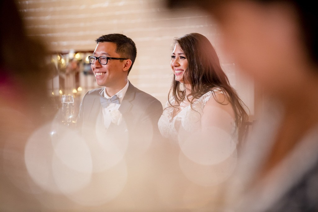 Elm Bank wedding couple smiling during speeches