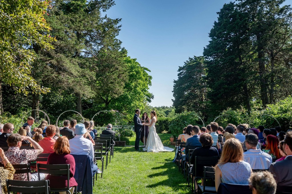 Outdoor wedding ceremony at Long Hill in Beverly MA