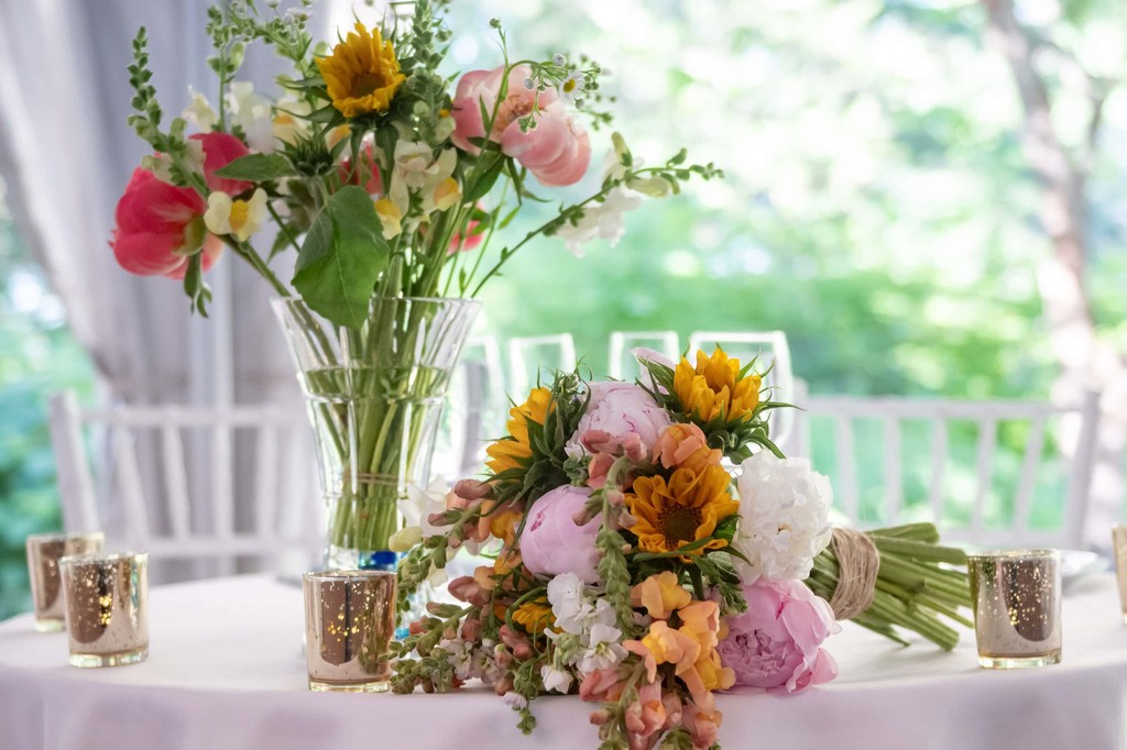 Elegant floral centerpiece at Long Hill Beverly wedding reception