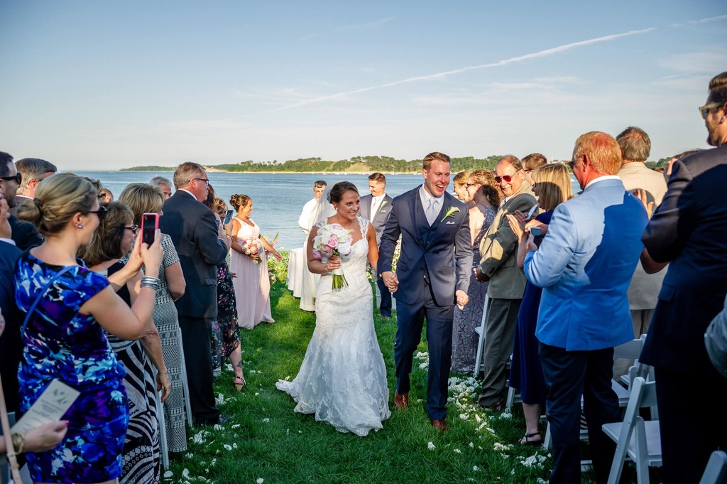 Guests cheer newlyweds at Wequassett wedding