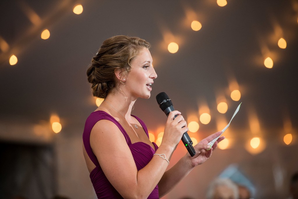 Toast speech under twinkle lights – Fern Hill Barn