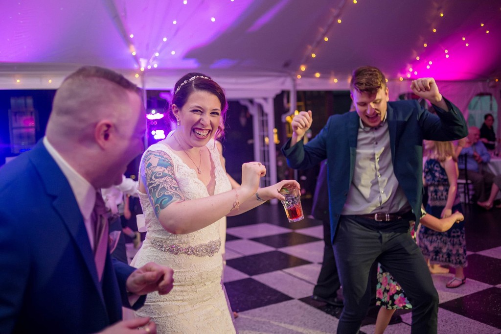 Bride dancing with guests – Fern Hill Barn reception