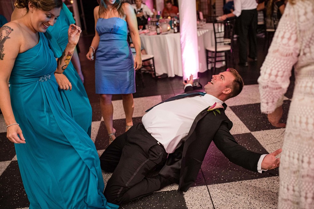 Dance floor fun at Fern Hill Barn wedding reception