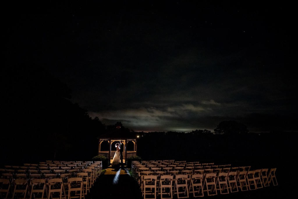 Night ceremony setup at Fern Hill Barn hilltop
