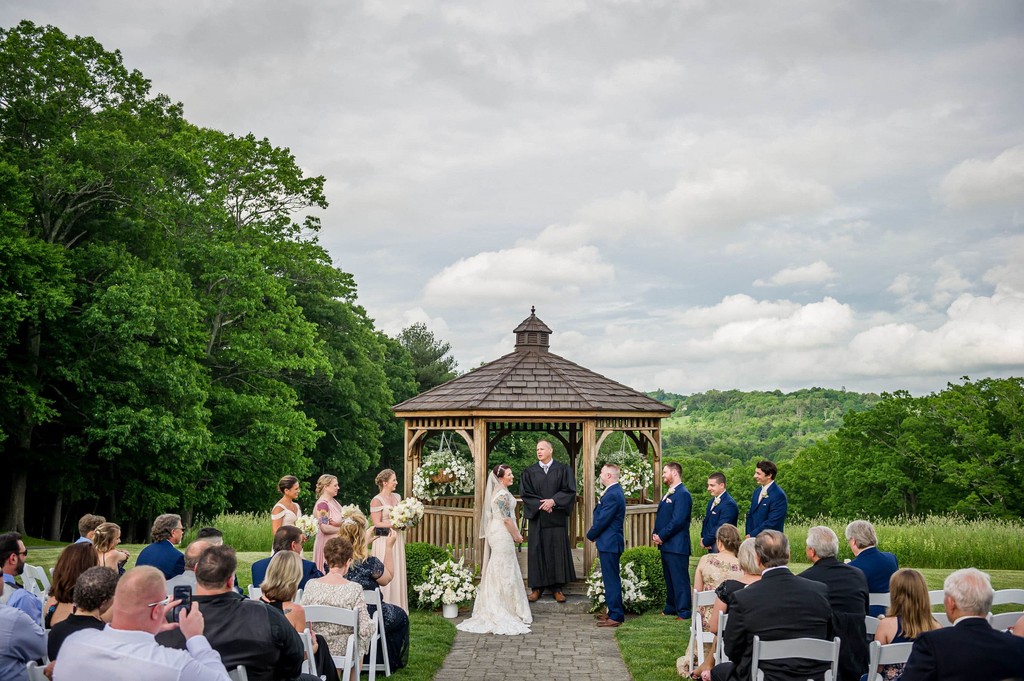 Wedding ceremony by the iconic gazebo – Fern Hill Barn