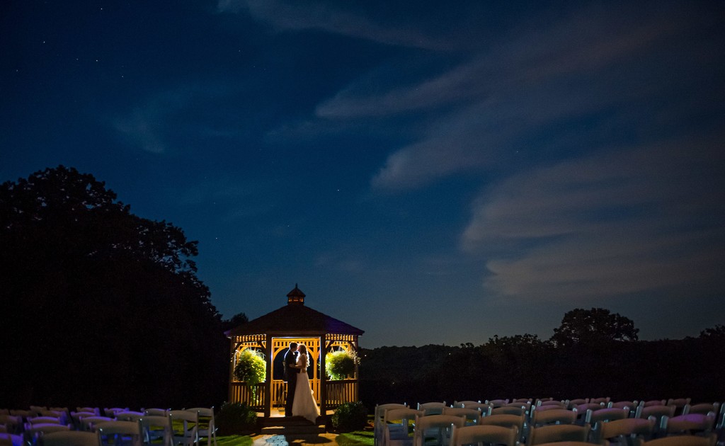 Fern Hill Barn evening gazebo scene with moody sky