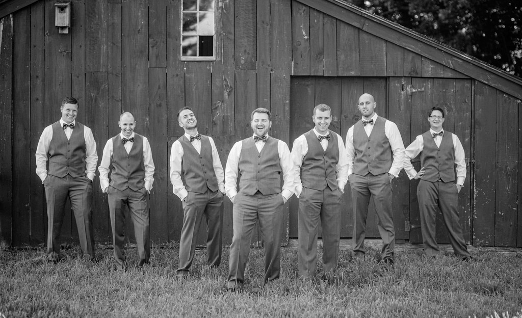 Groomsmen in black and white – Fern Hill Barn wedding