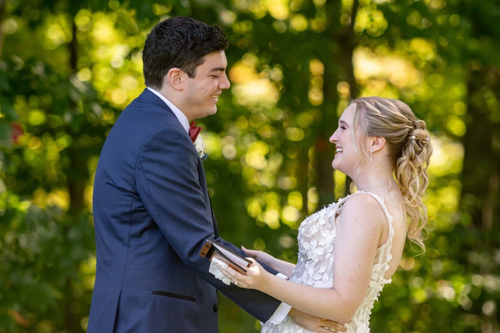 Fern Hill Barn wedding emotional vows during ceremony
