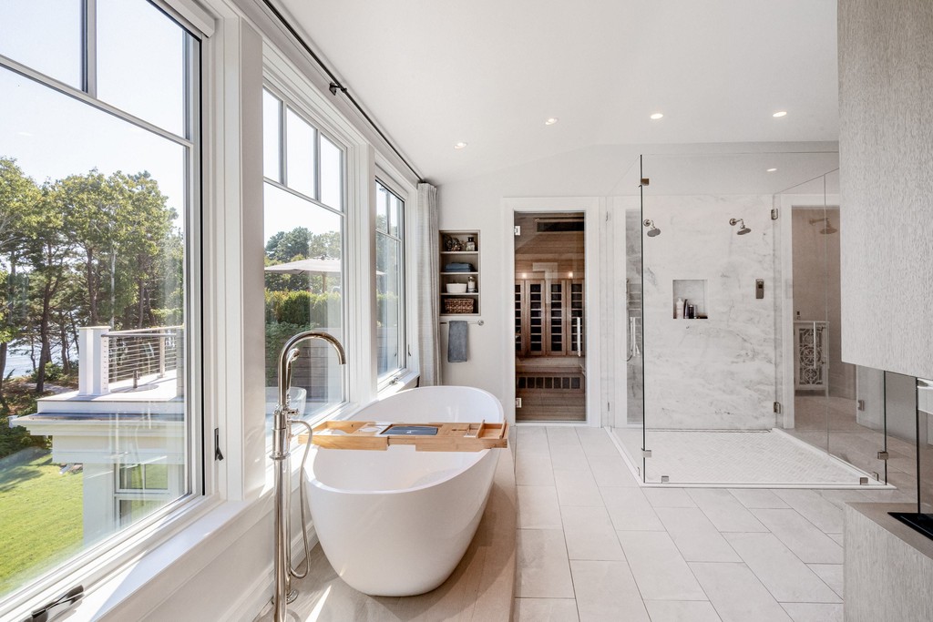 Primary bathroom with freestanding tub and large shower