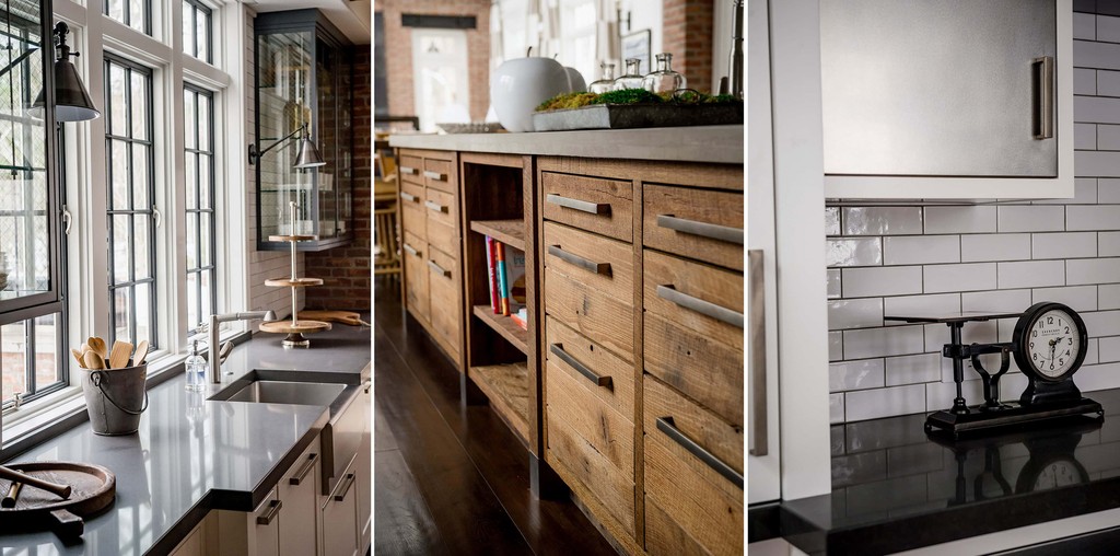 Triptych of custom details and decor from modern farmhouse kitchen 