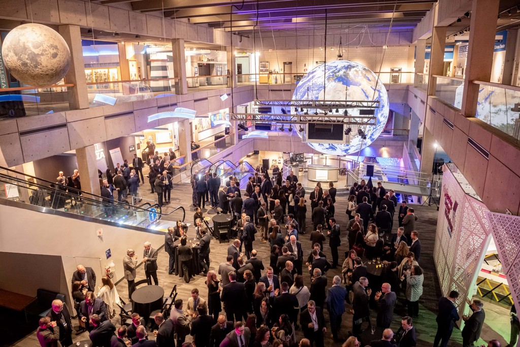 Crowded corporate event at the Museum of Science
