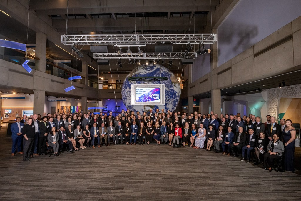 Corporate group photo at Boston conference venue