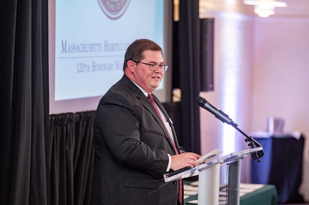 Keynote speaker addressing MA Horticultural Society at Elm Bank