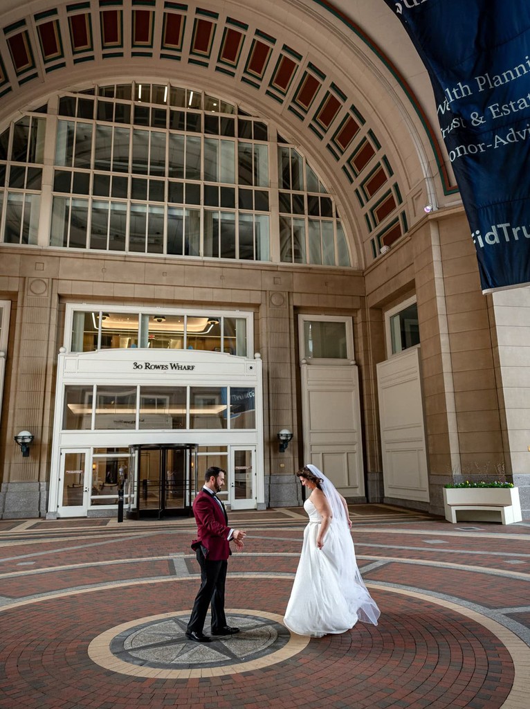 Wedding day 1st look at The Boston Harbor Hotel Rotunda