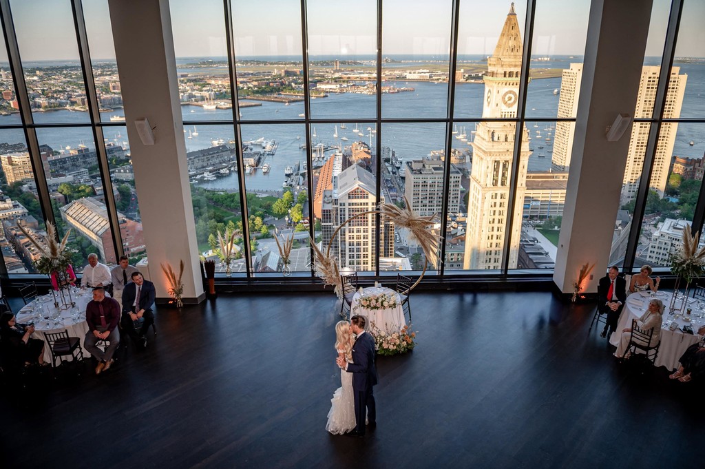 City skyline view from State Room Boston wedding