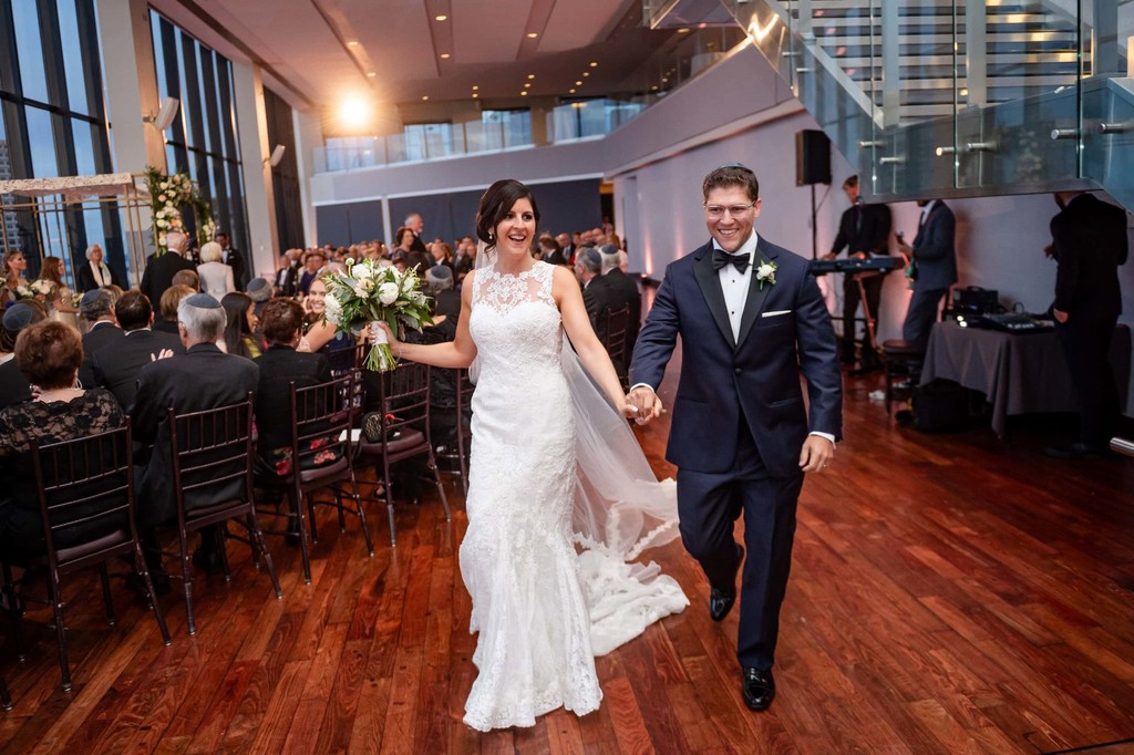 Joyous wedding couple post-ceremony