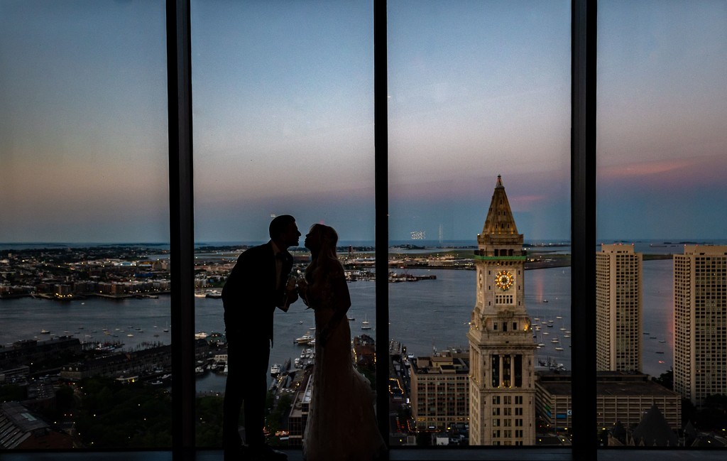 Silhouette portrait with Boston skyline view