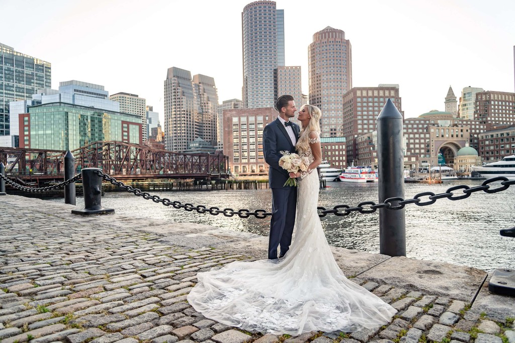 Bride and groom at Fan Pier Park