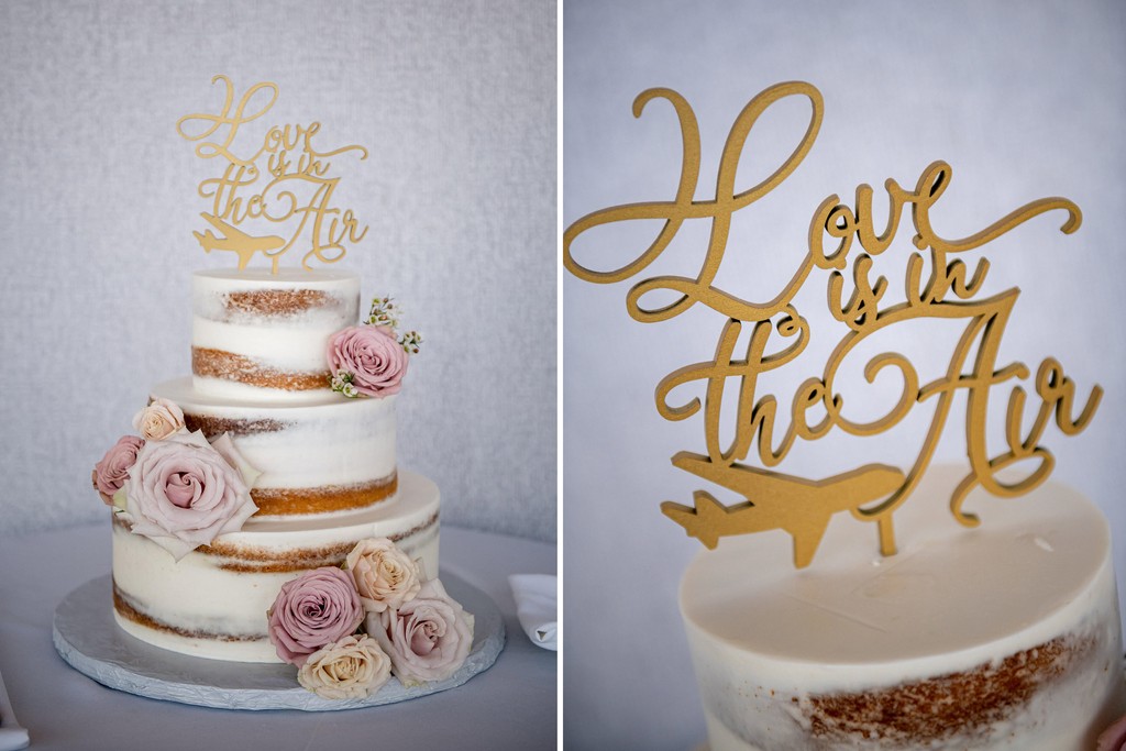 Modern white and gold wedding cake close-up