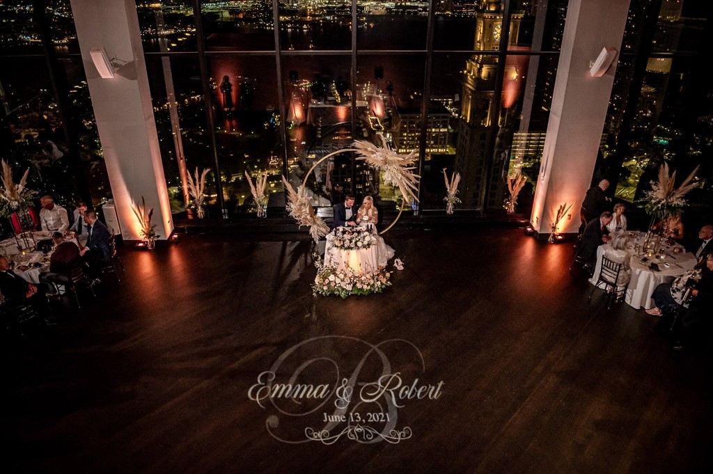 Reception setup with romantic candlelight and views