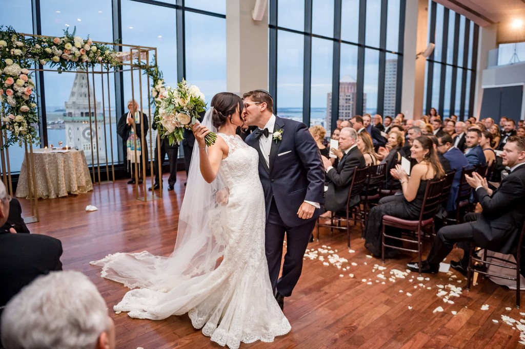 First kiss as newlyweds at State Room Boston