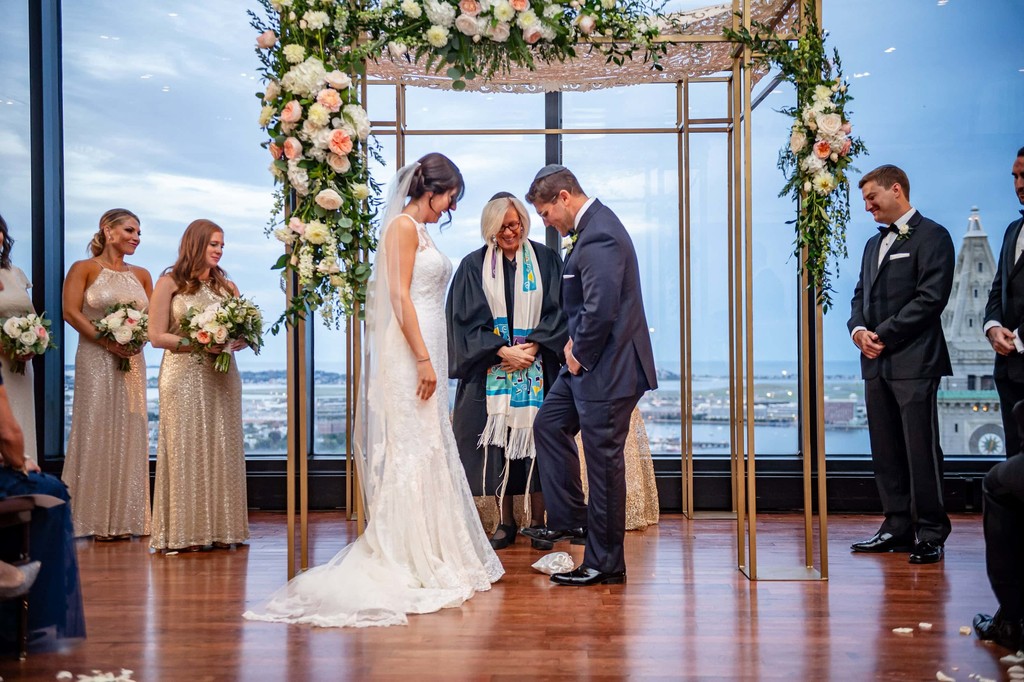 Groom about to break the glass at the end of the ceremony