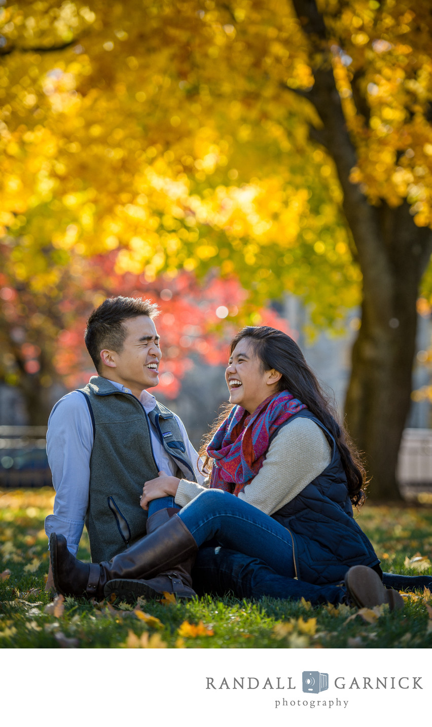 Boston College Fall engaged couple