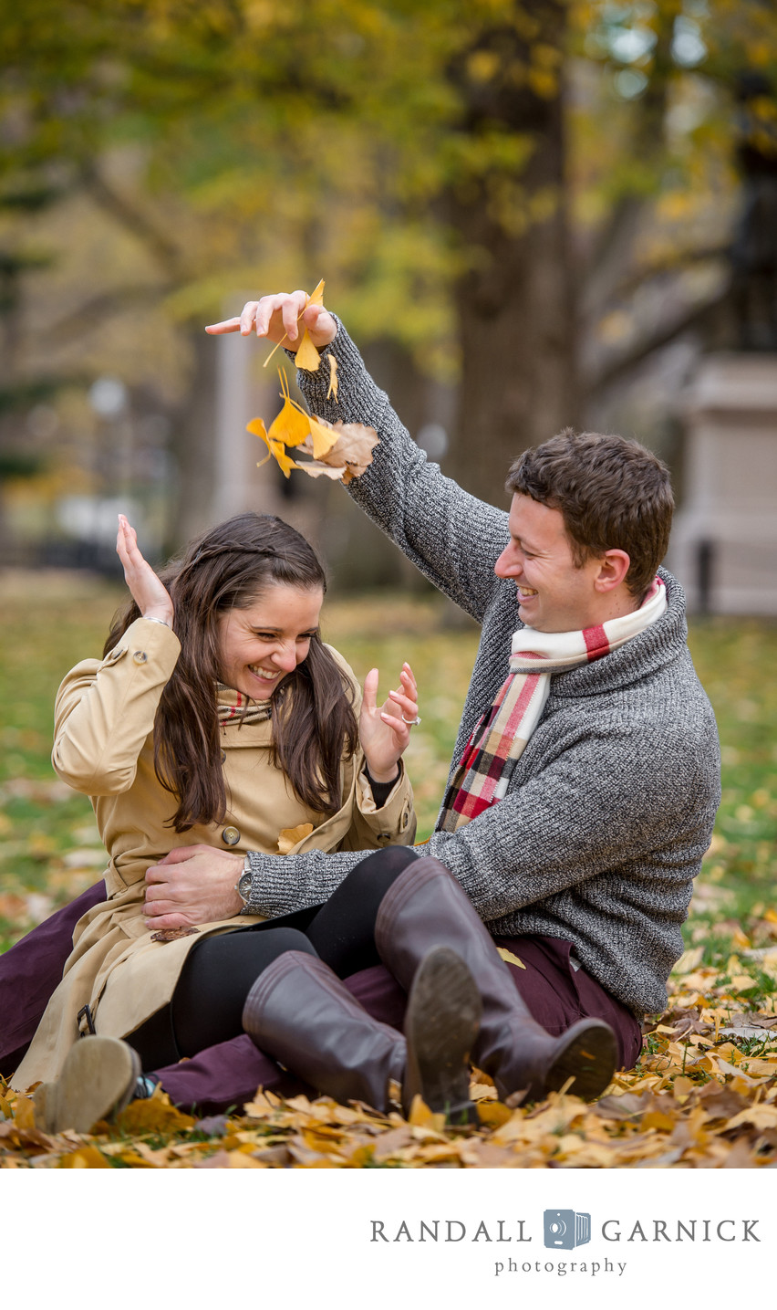 Fall in New England engaged couple