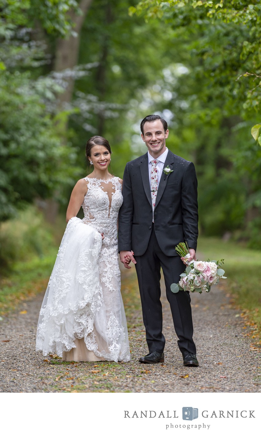 Bride and groom smiling Blithewold Mansion wedding portraits