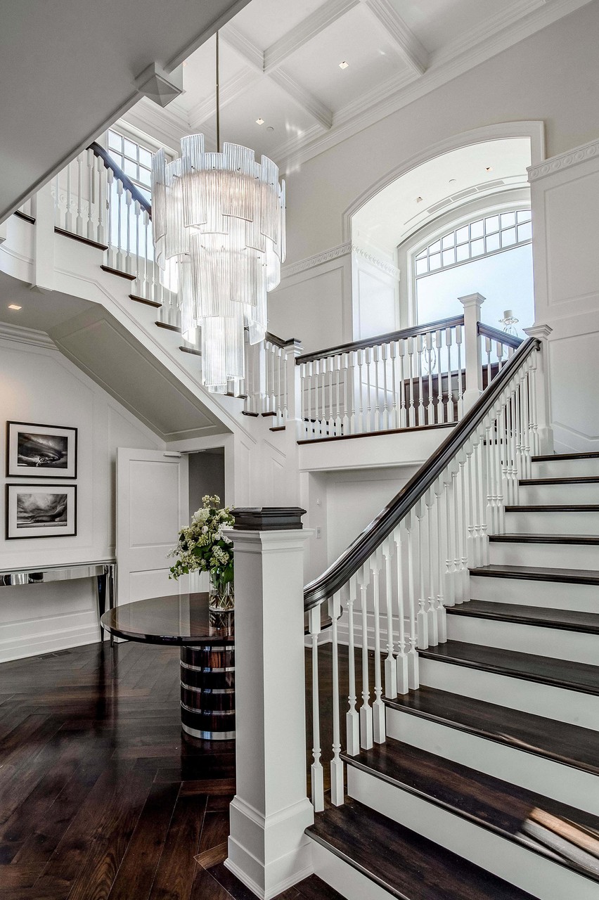 Exquisite modern staircase and chandelier