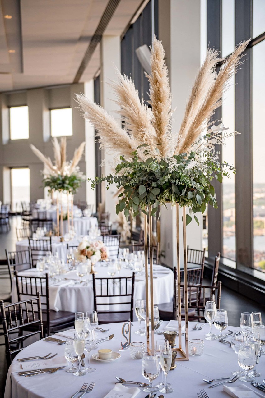 Elegant white and gold reception setup