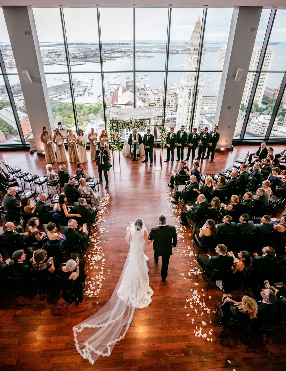 Bride walking down the aisle in the Great Room