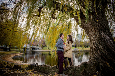 Boston Public Gardens engaged couple
