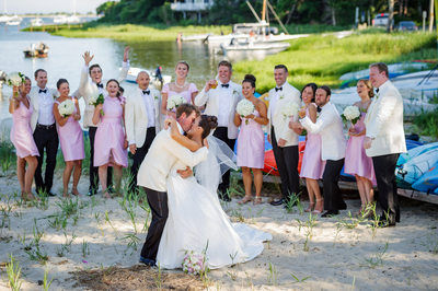 Wedding party photo at a Cape Cod beach near Mashpee, MA.