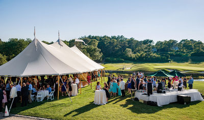 Classic Cape Cod wedding cocktail hour overview